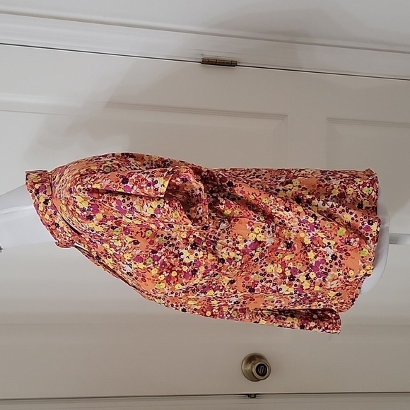 ALC (At Last Classics) Size M Salmon Multi Color Ditzy Floral Print Short Sleeve - Picture 3 of 10